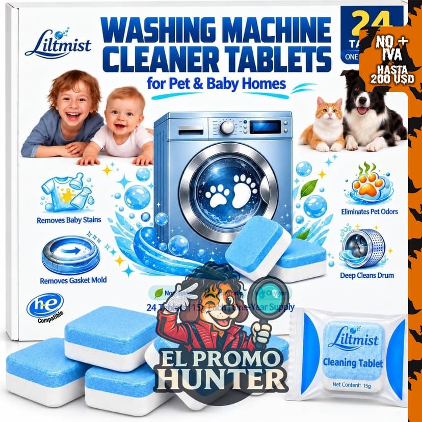 Tabletas limpiadoras de lavadora Liltmist para hogares de mascotas y bebés.