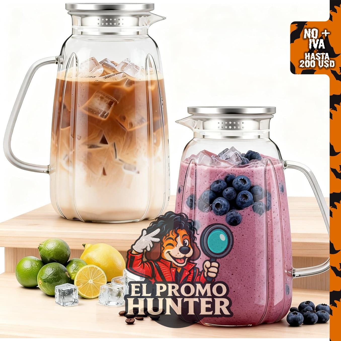 Paquete de 2 jarras de vidrio Simple Supplies con tapa y asa, capacidad de 2 litros (68 oz), resistentes al calor.