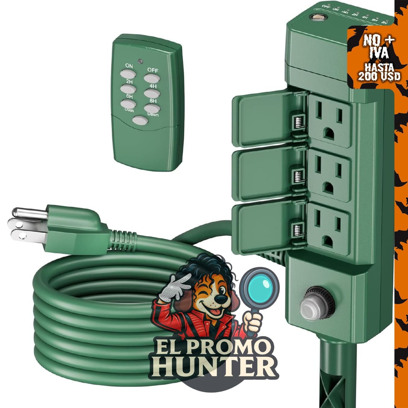 BN-LINK Temporizador de estaca eléctrica para exteriores con control remoto inalámbrico y sensor de atardecer a amanecer.