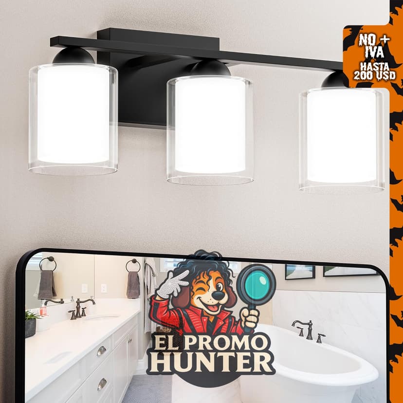 Quntis iluminación de baño negra con 5 modos de color y 3 luces LED regulables.