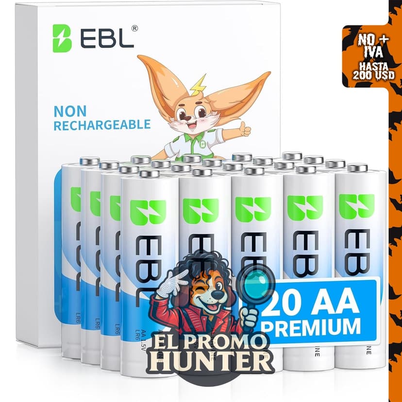 EBL Pilas AA 20 unidades no recargables 1.5V alcalinas.