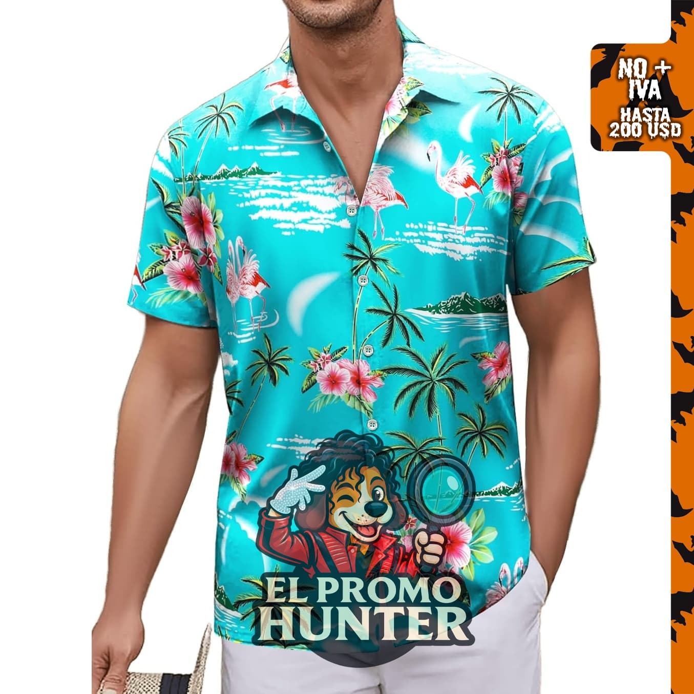 Camisa hawaiana Simmashah para hombre, manga corta, con botones y diseño de flamencos.