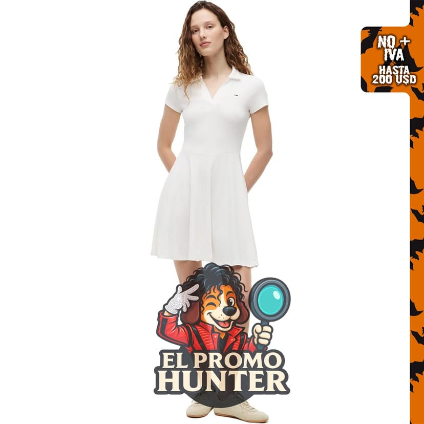 Tommy Jeans vestido tipo polo de algodón de manga corta para mujer.