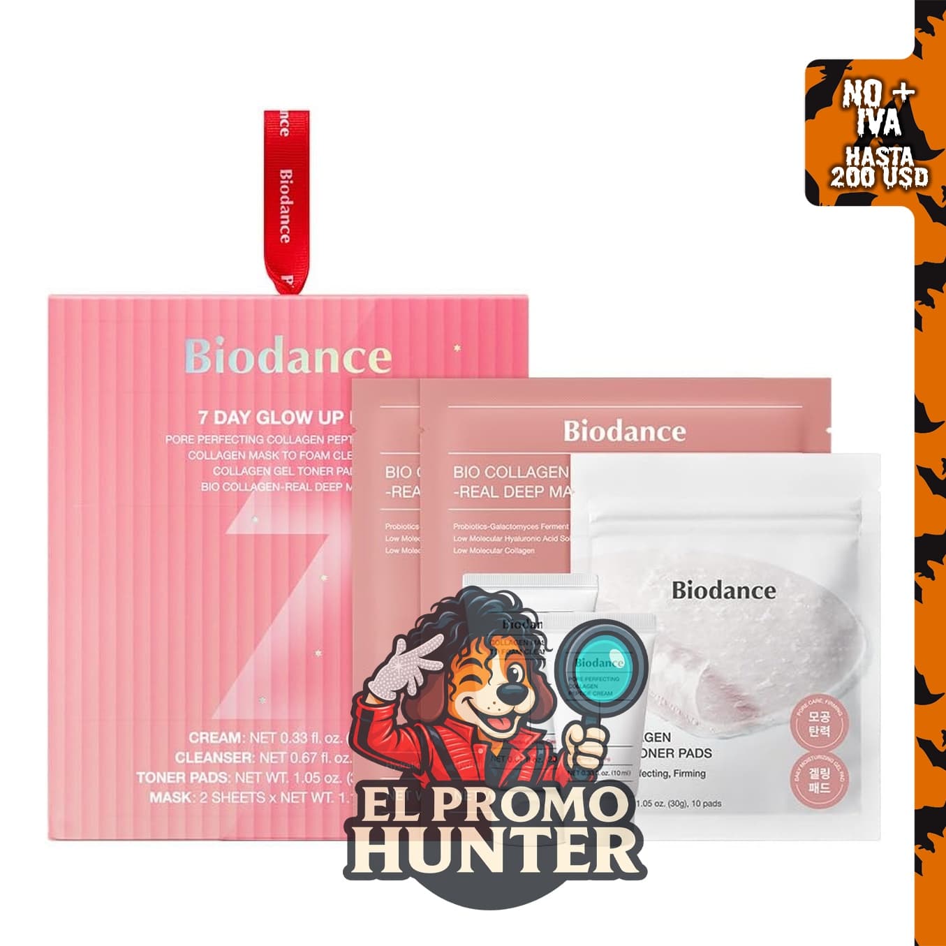 BIODANCE Kit de brillo para 7 días, incluye limpiador, almohadillas de tóner, hidratante y máscaras de gel.