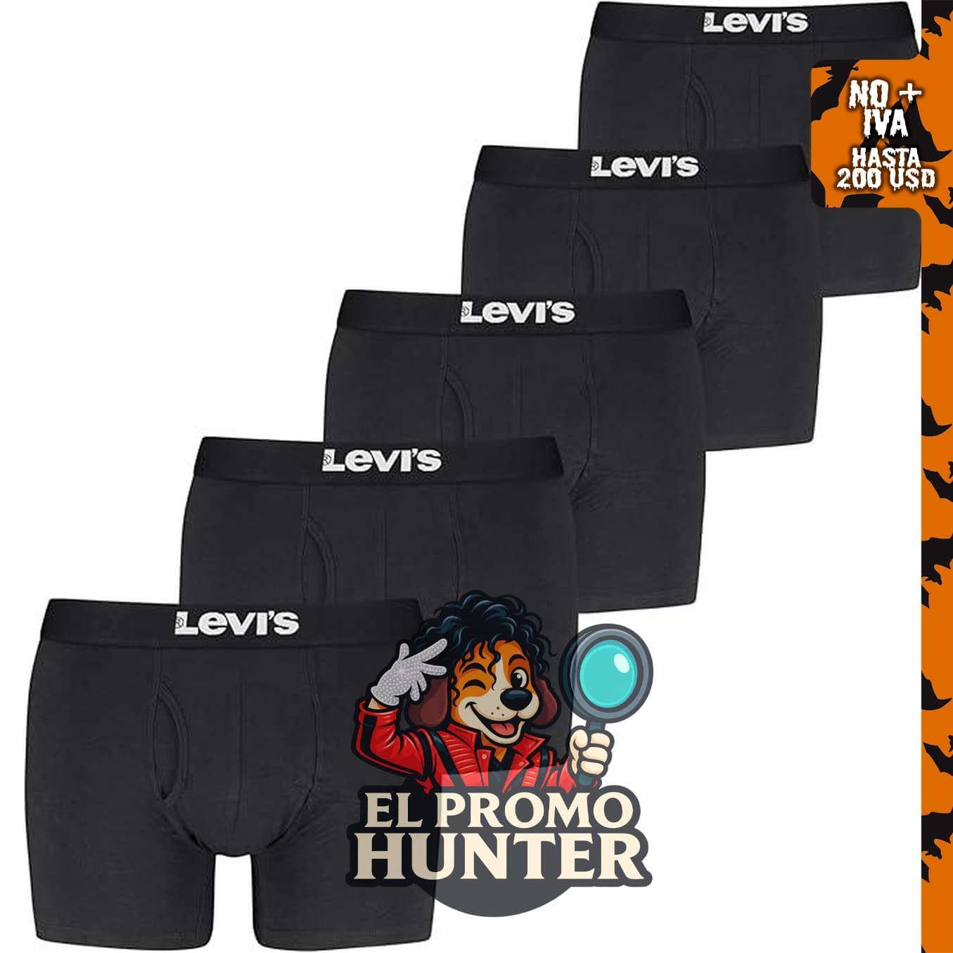 Levi's Paquete de 5 bóxers para hombre, algodón suave, sin etiquetas, transpirables.