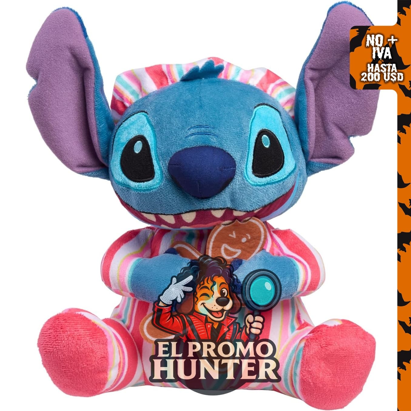 Peluche de 25 cm de Stitch de Disney con diseño navideño.