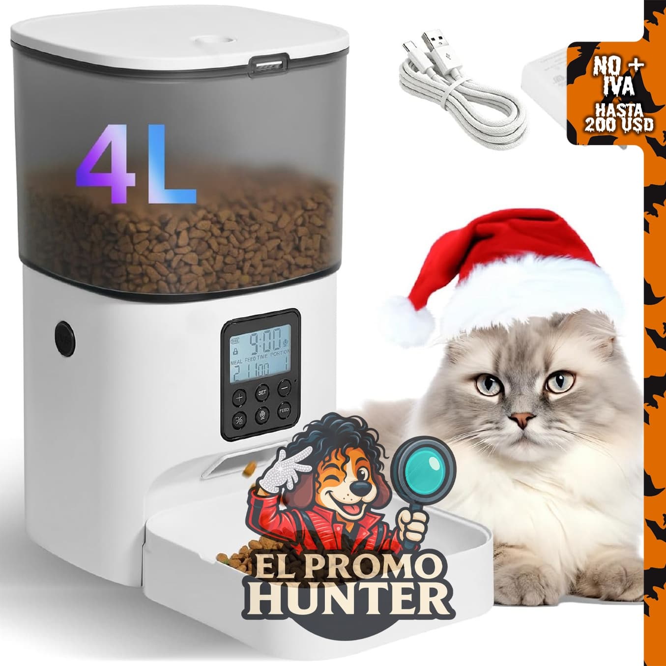 ANDOLL HOME alimentador automático para gatos, dispensador de alimentos.