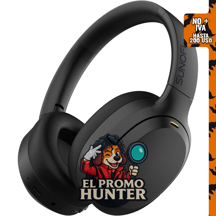 Auriculares híbridos inalámbricos Bluetooth con cancelación activa de ruido y micrófono.