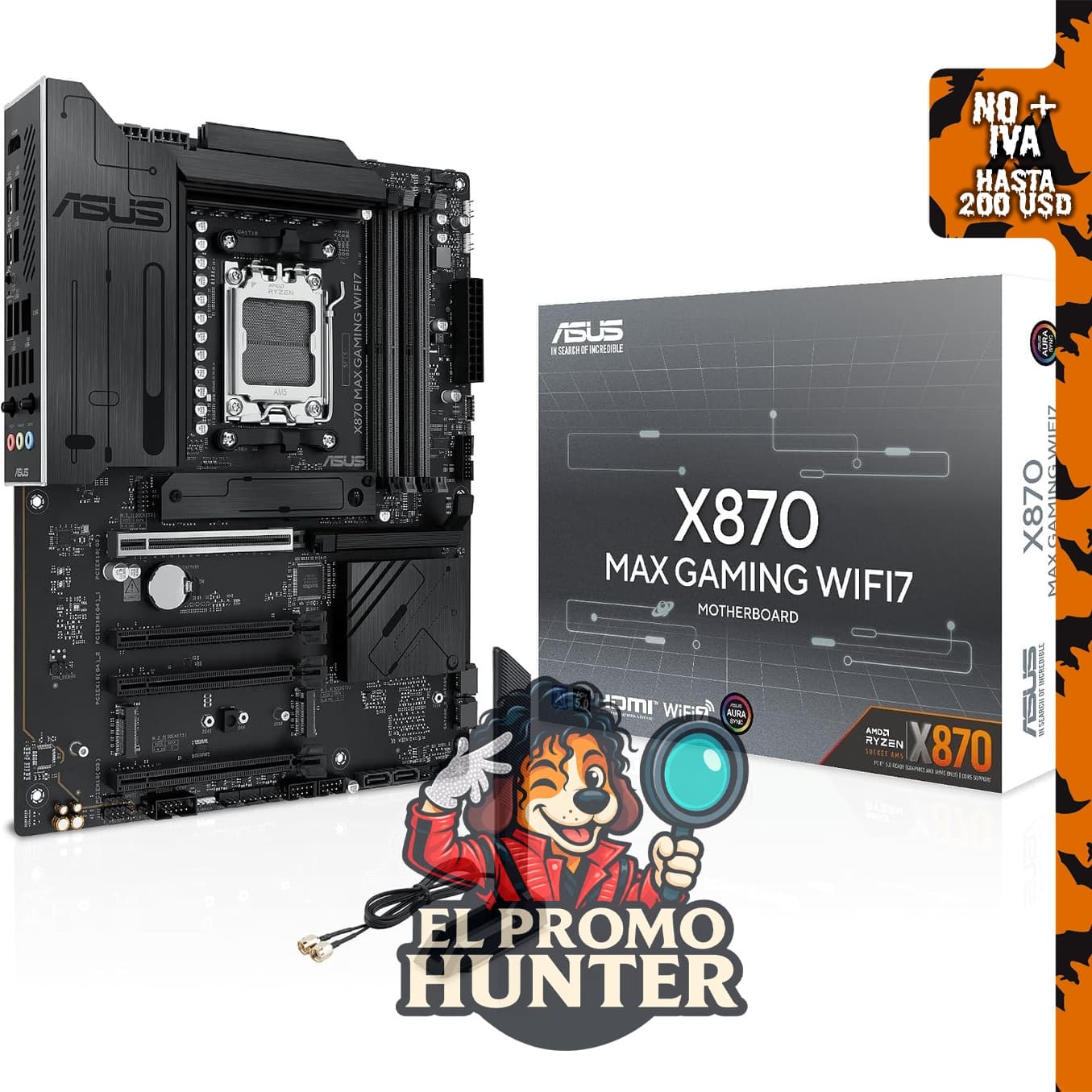 Placa base ASUS X870 MAX Gaming WIFI7, AMD AM5, ATX, soporte DDR5, PCIe 5.0, 3X M.2, Wi-Fi 7.