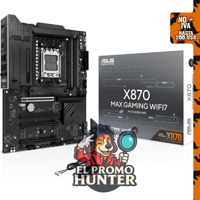 Placa base ASUS X870 MAX Gaming WIFI7, AMD AM5, ATX, soporte DDR5, PCIe 5.0, 3X M.2, Wi-Fi 7.