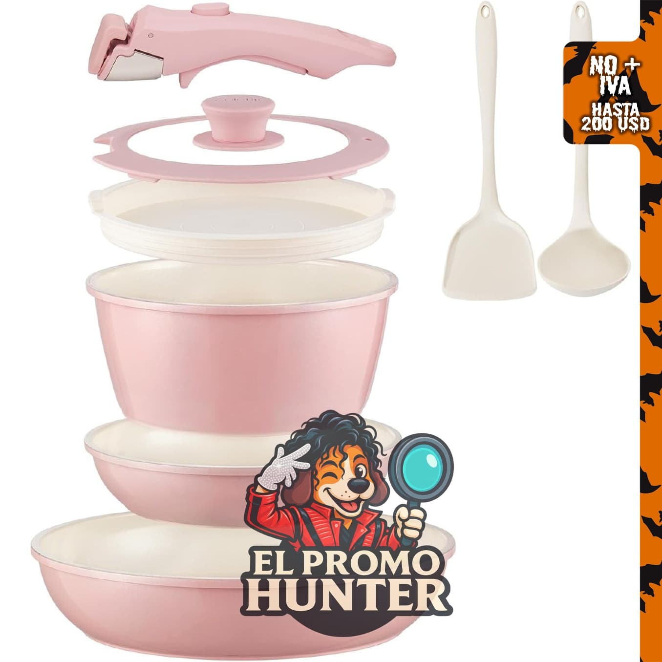 Juego de utensilios de cocina de cerámica antiadherente de 8 piezas, apto para inducción y horno.