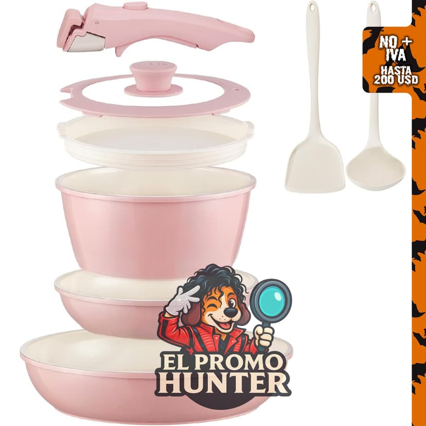 Juego de utensilios de cocina de cerámica antiadherente de 8 piezas, apto para inducción y horno.