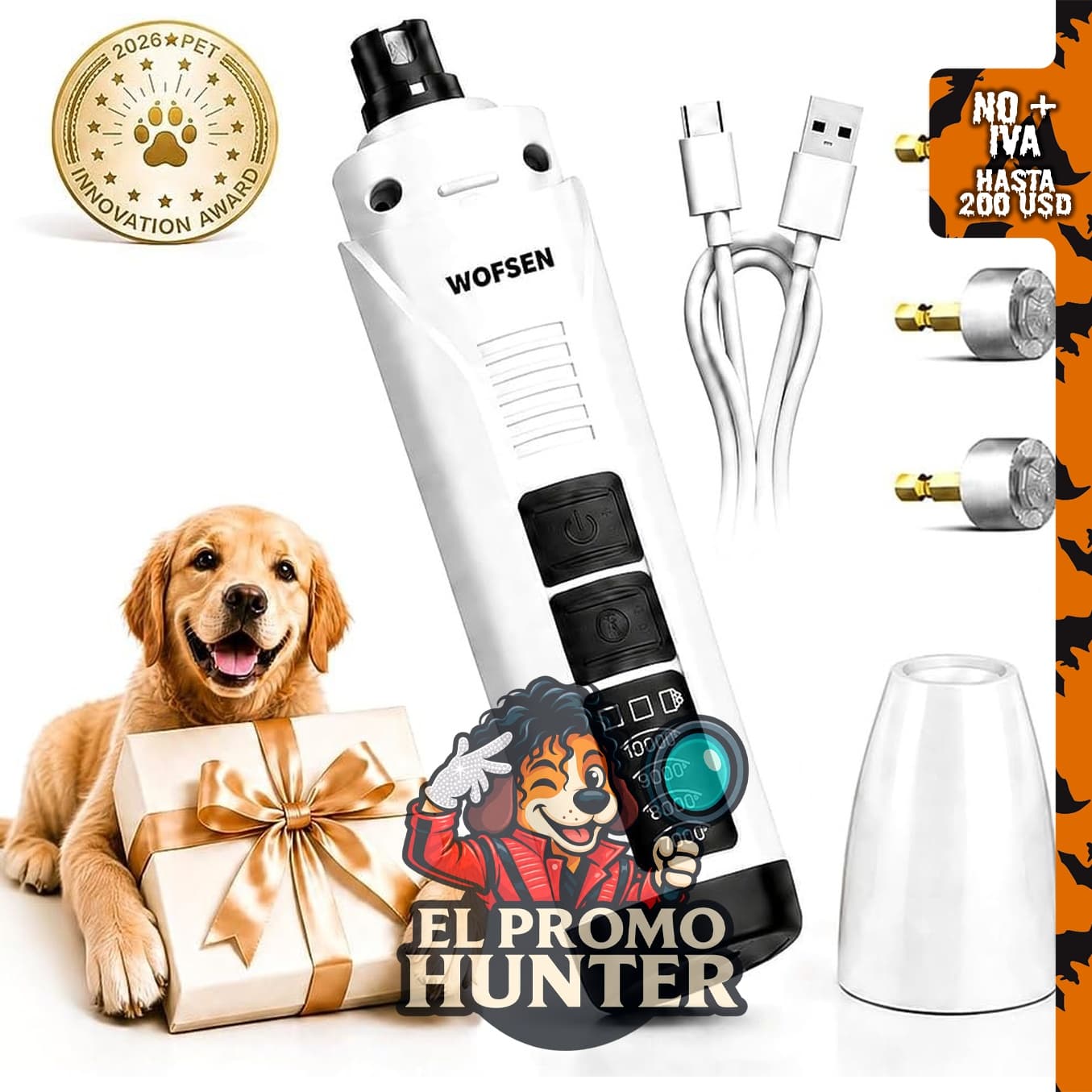 Molinillo de uñas para perro, recortador ultra silencioso de 37 dB.