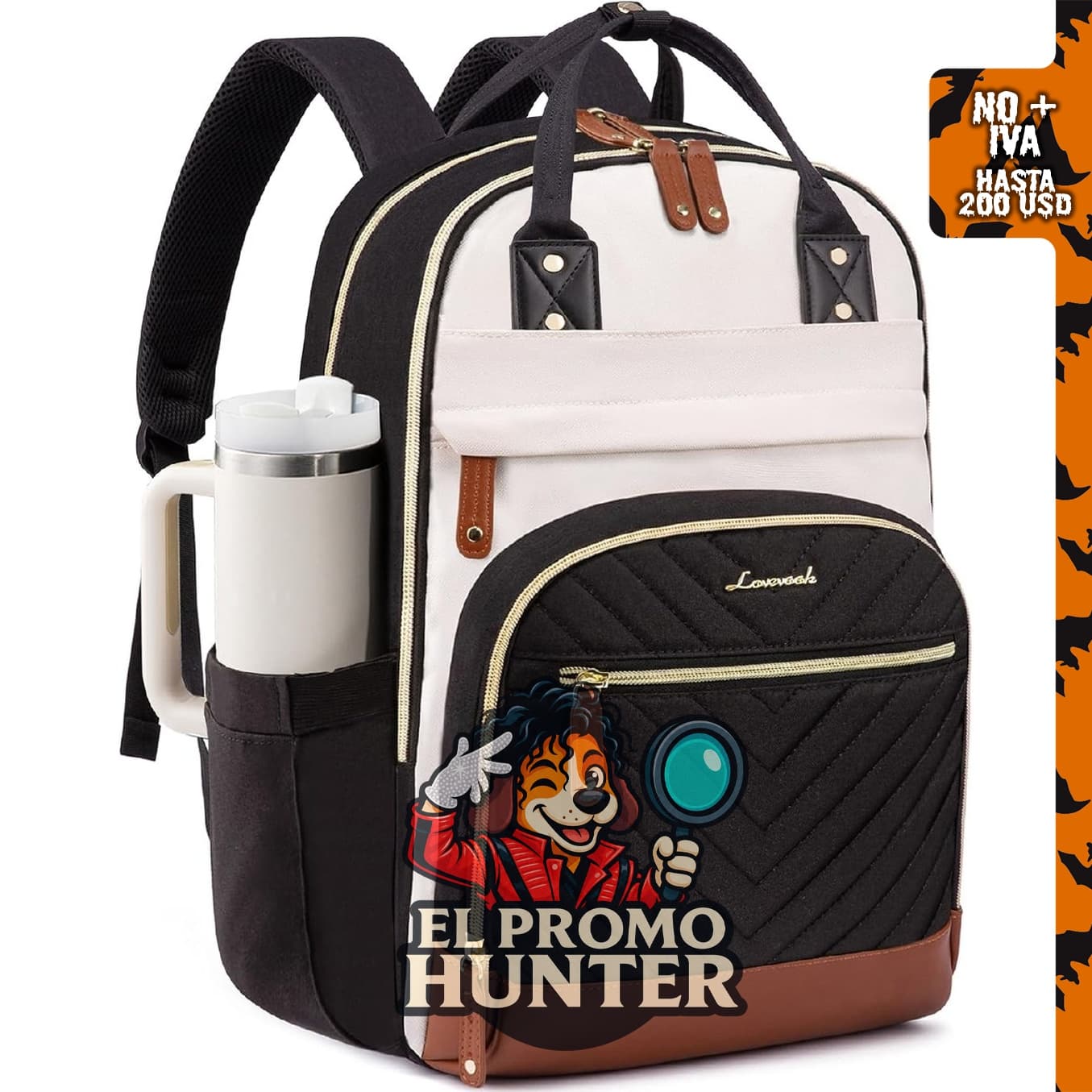 LOVEVOOK Mochila impermeable para laptop de 15.6" con soporte para vasos.