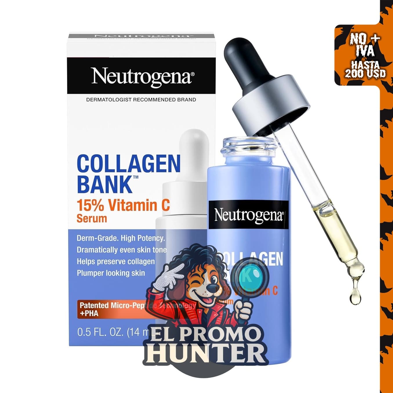 Neutrogena Collagen Bank 15%, suero facial con 15% de colágeno y vitamina C, 15 ml.