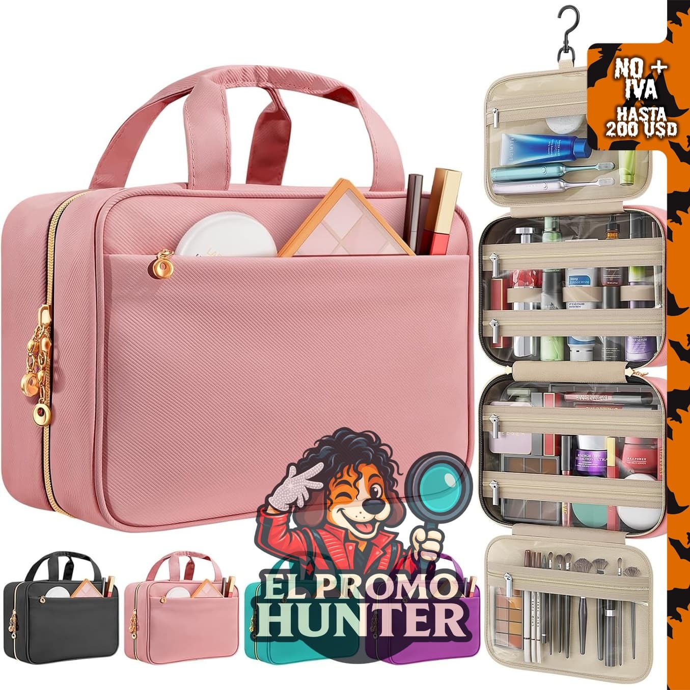 Neceser de viaje para mujer, organizador de maquillaje colgante.