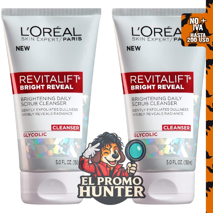 L'Oreal Paris Revitalift Bright Reveal Limpiador facial antienvejecimiento con ácido glicólico, 5 oz (paquete de 2)