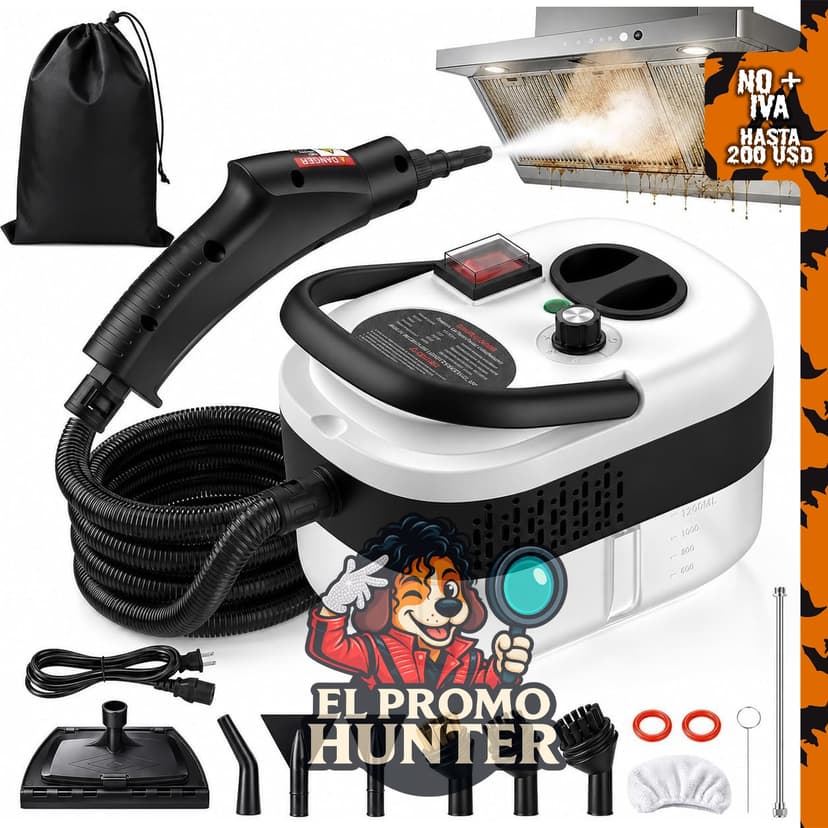 Limpiador de vapor de mano de 2500 W, pistola de vapor de alta presión con tanque de 1.2 L.