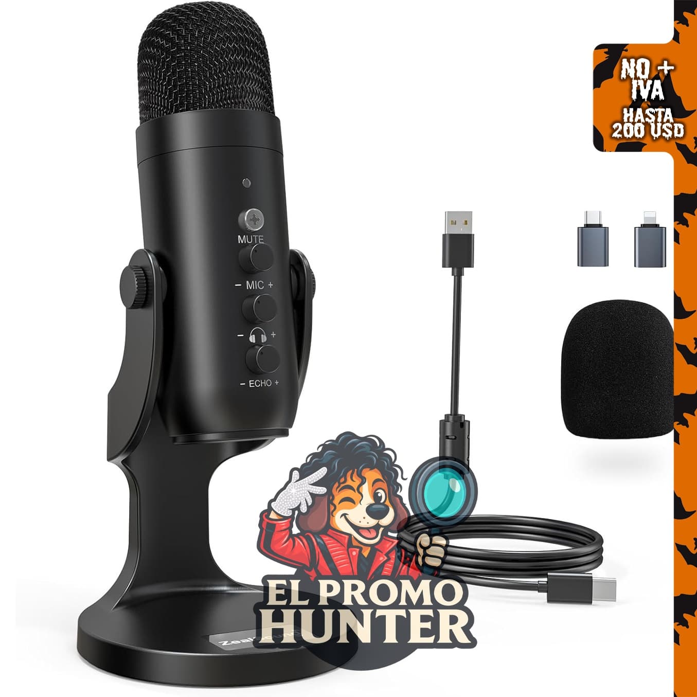 ZealSound Micrófono USB para podcasting con cancelación de ruido y ajuste de volumen.