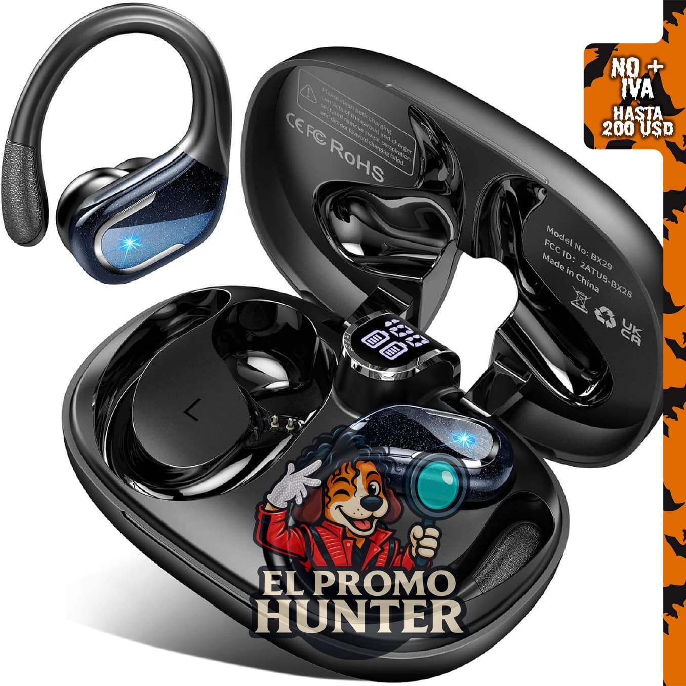 Ltinist Auriculares inalámbricos Bluetooth 5.4, deportivos con ganchos para los oídos y micrófono ENC.