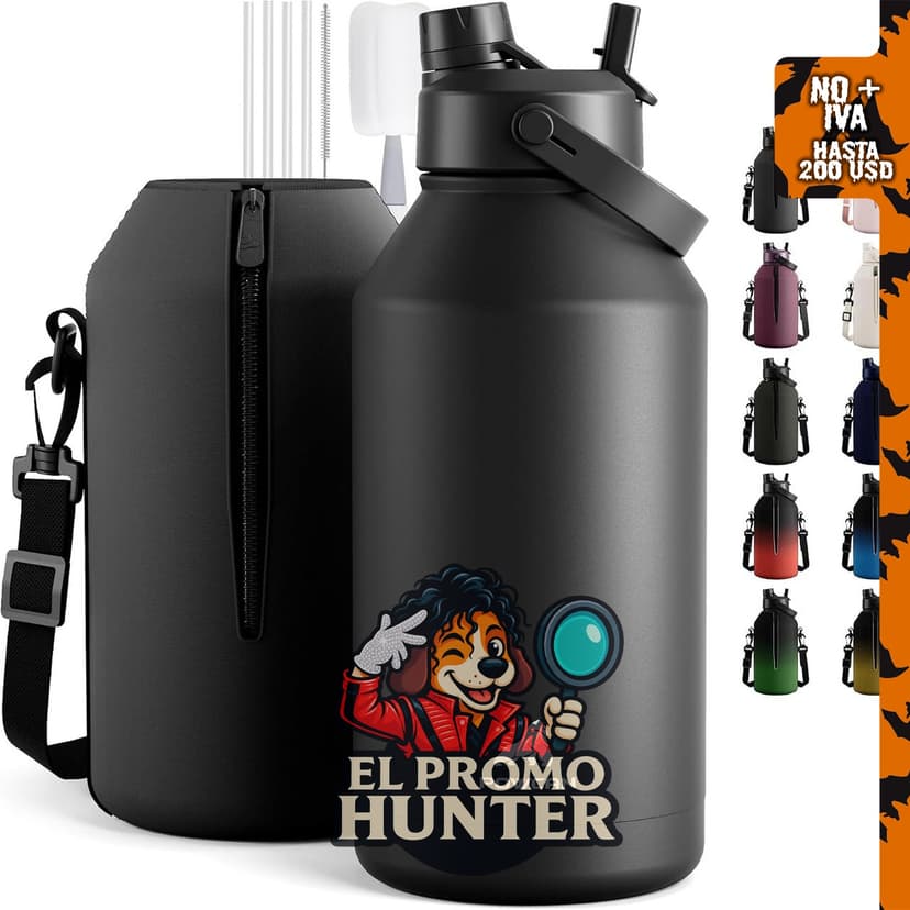 POWCAN Botella de agua aislada de 64 oz, tapa de popote y boquilla 2 en 1, a prueba de fugas, sin BPA.
