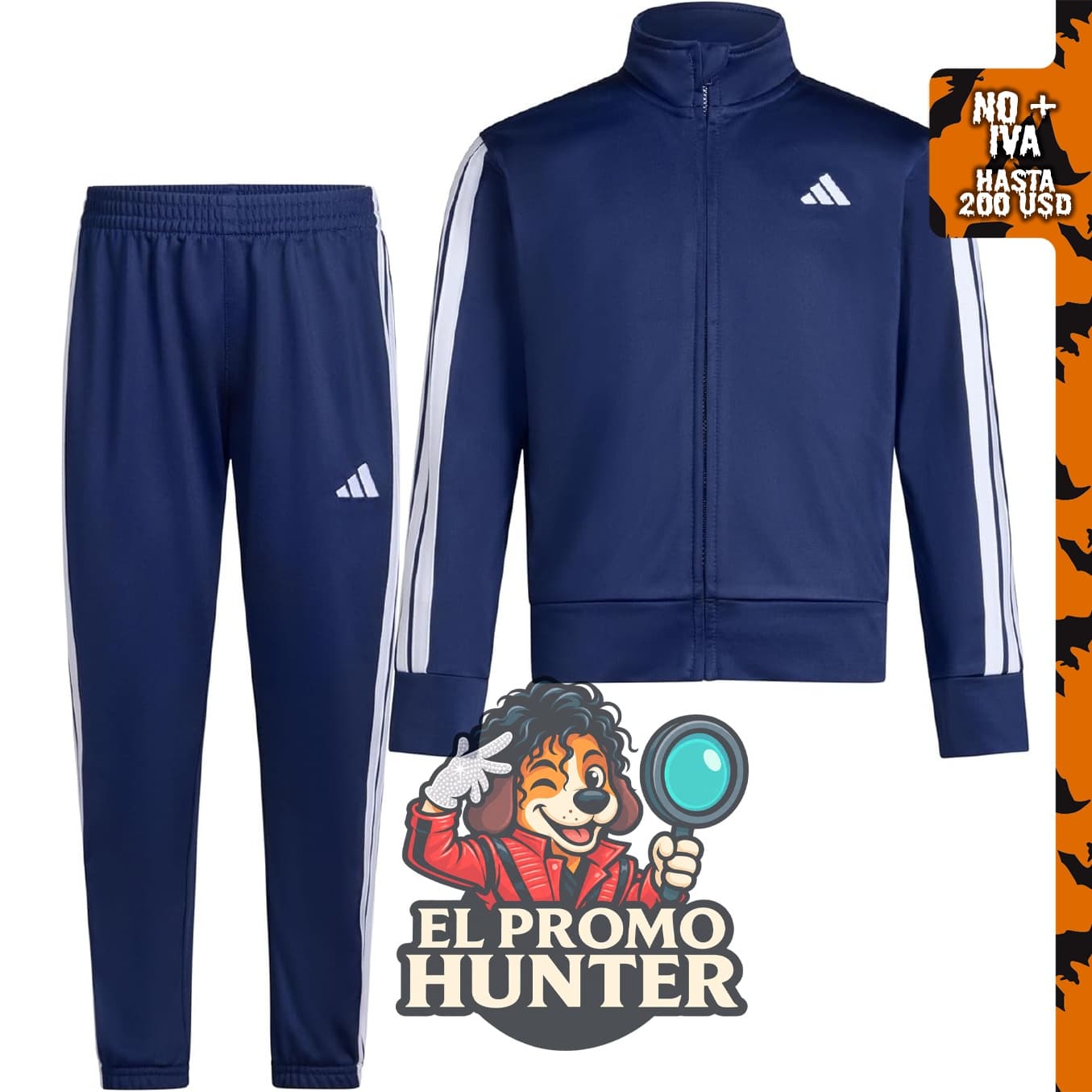 Conjunto de chaqueta con cierre completo y jogger para niños adidas, con bolsillos laterales y ribete acanalado.