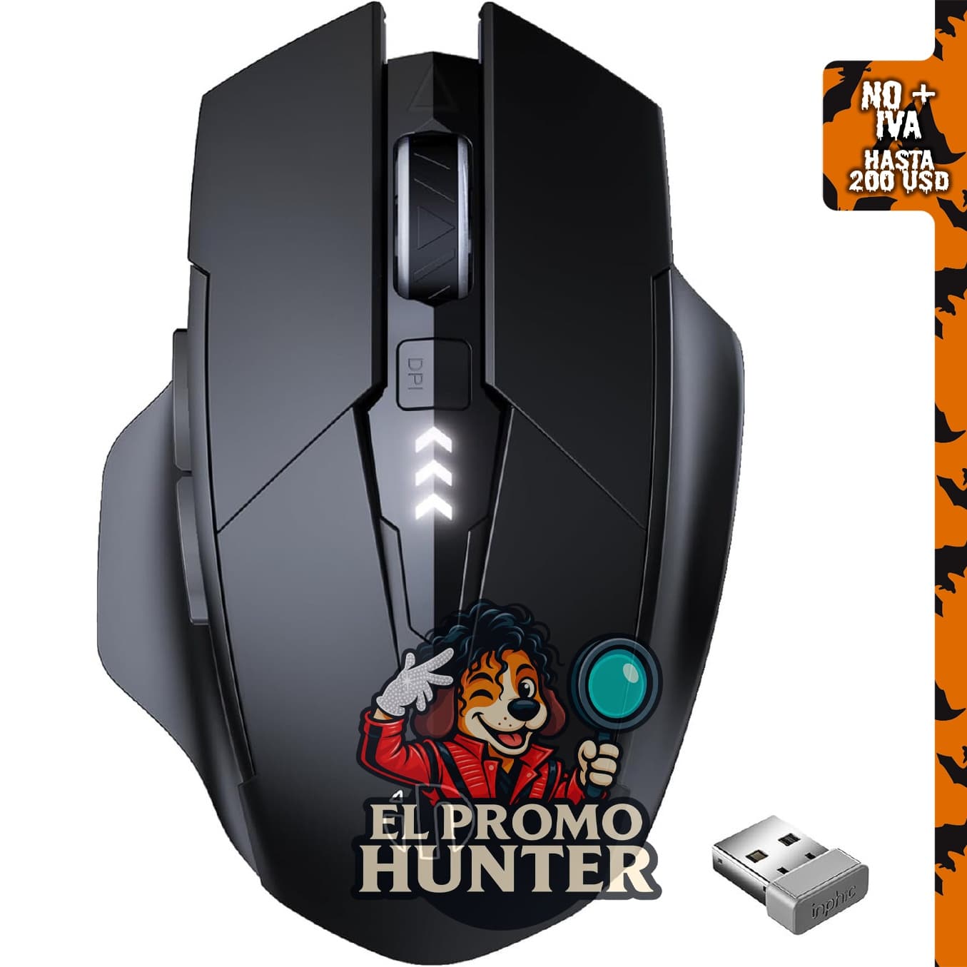 INPHIC Mouse Inalámbrico Recargable, clic silencioso, con indicador de nivel de batería.