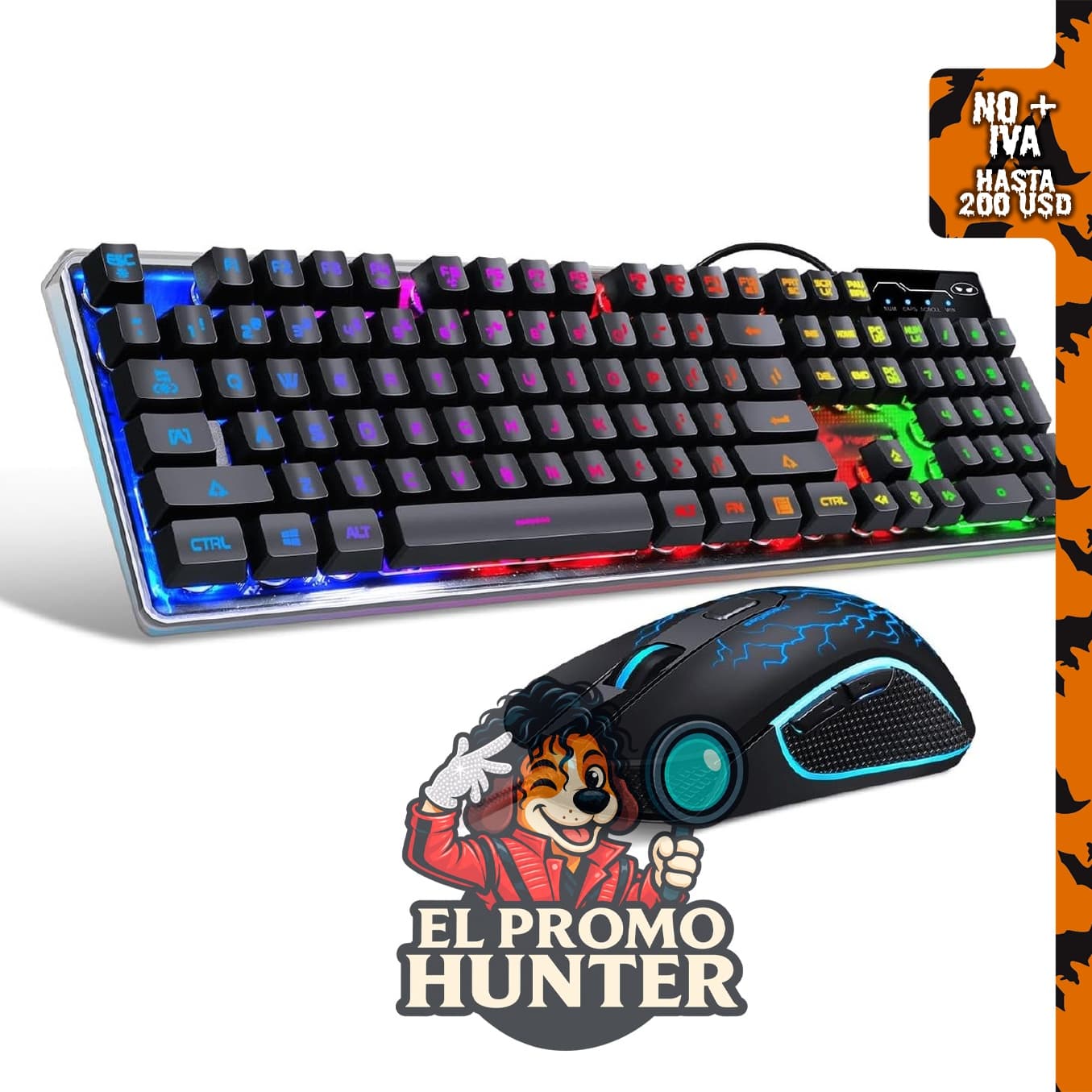 Combo de teclado y mouse para juegos K1 con retroiluminación LED RGB, 104 teclas, cableado.