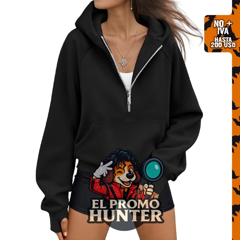 Sudadera con capucha para mujer AUTOMET, diseño de media cremallera.