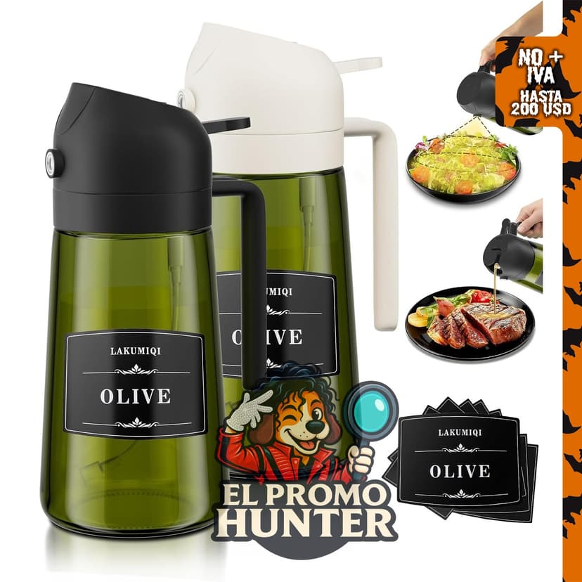 Dispensador de aceite Oliver de 16 oz, vidrio verde y negro.