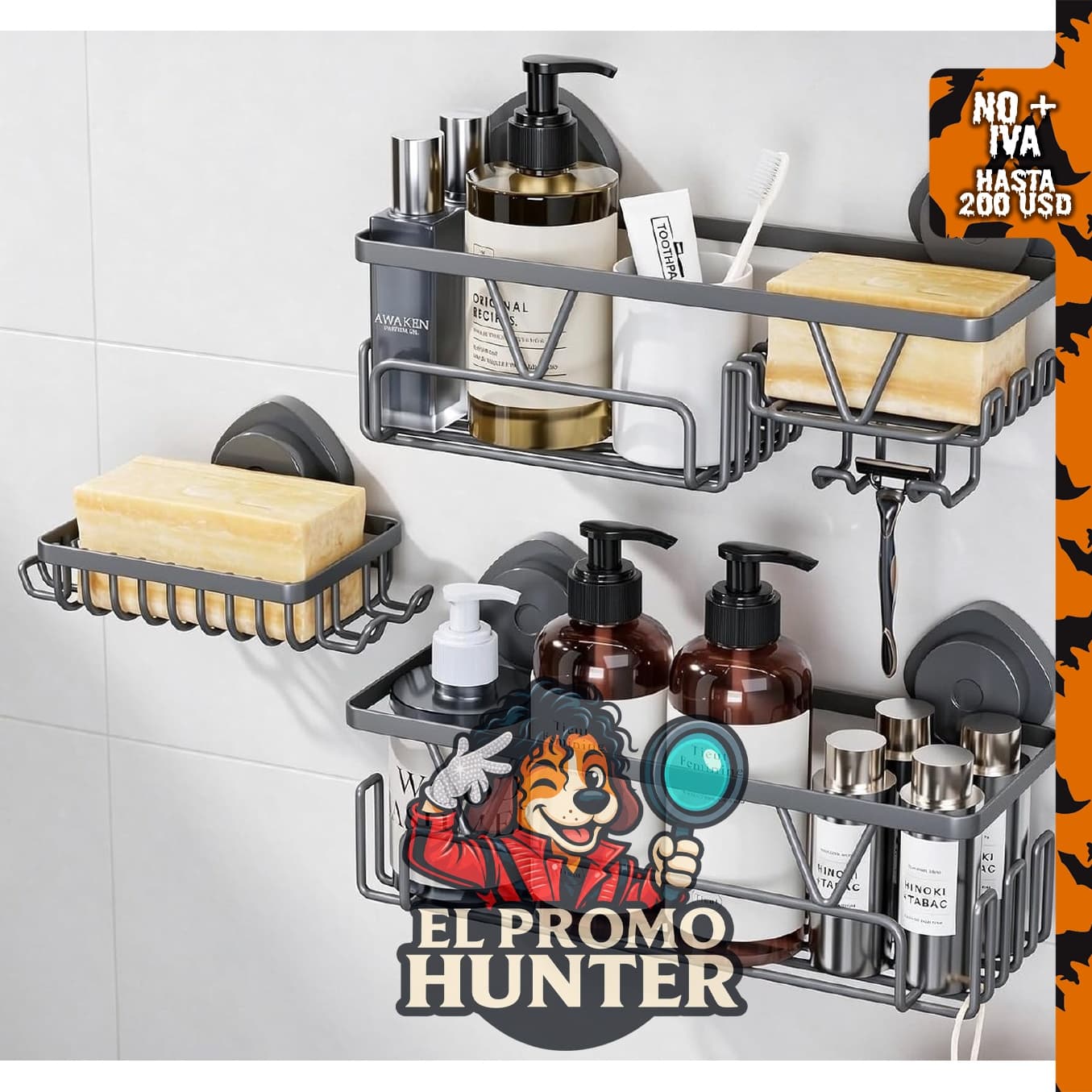 KEGII Organizador de ducha con ventosa, paquete de 3.