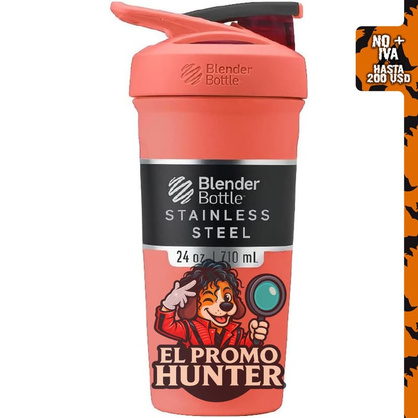 BlenderBottle Sport Flip, botella agitadora de acero inoxidable de 24 onzas, color coral.