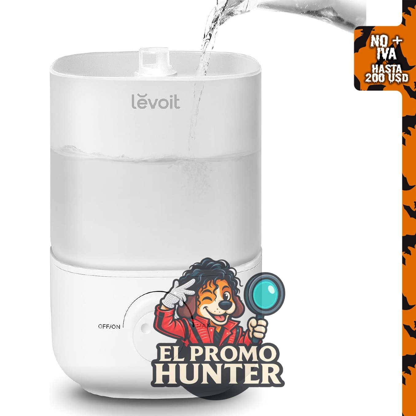 Humidificador Levoit de llenado superior para dormitorio, tanque de 2.5 L.
