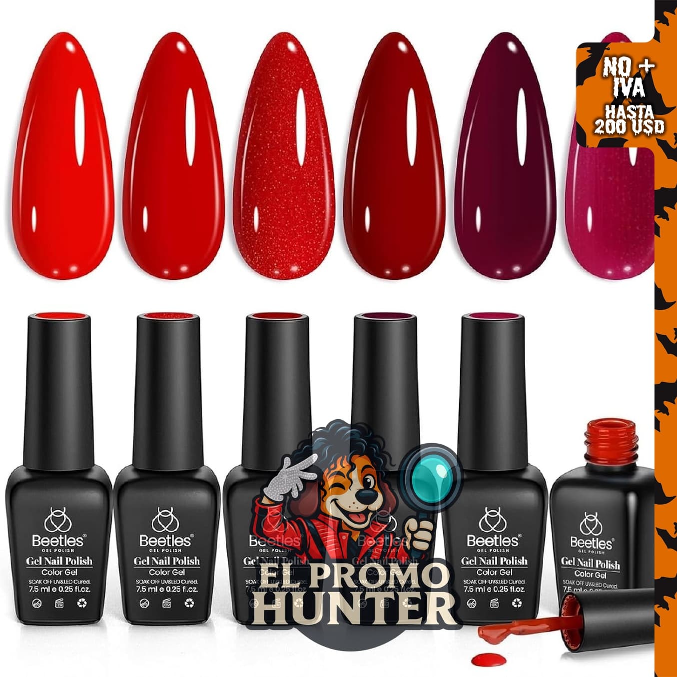Beetles Juego de esmaltes de gel rojo, 6 colores.