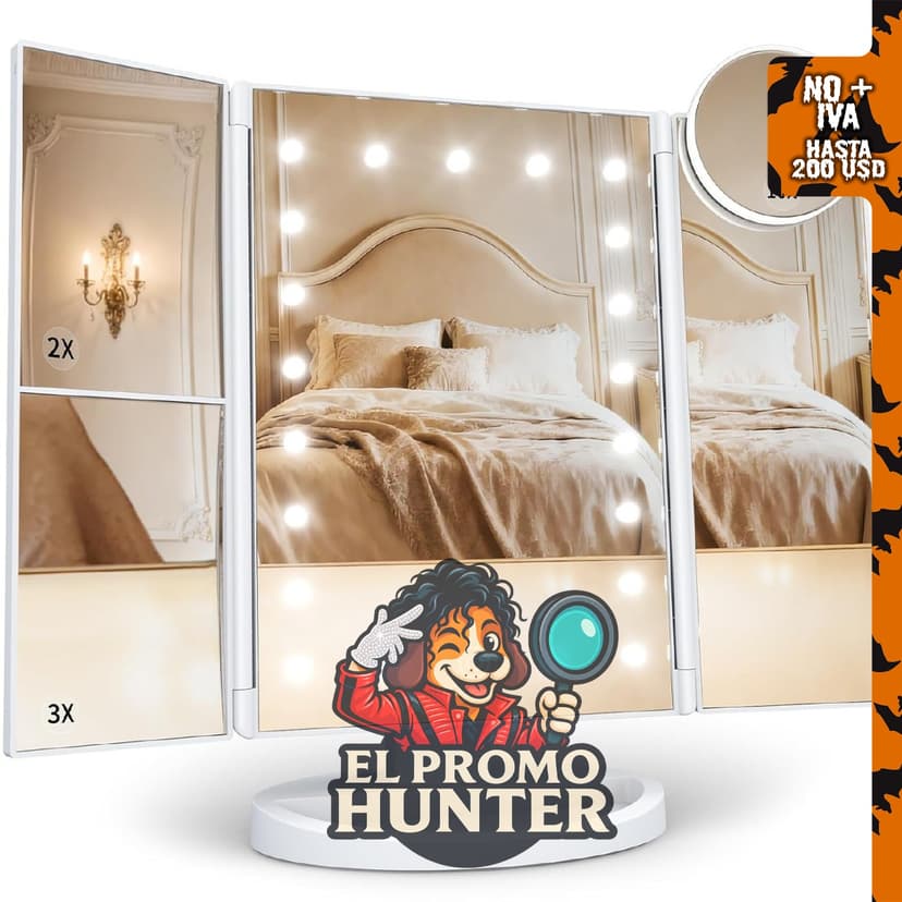HUONUL Espejo de tocador con aumento 2X/3X/10X y luz.
