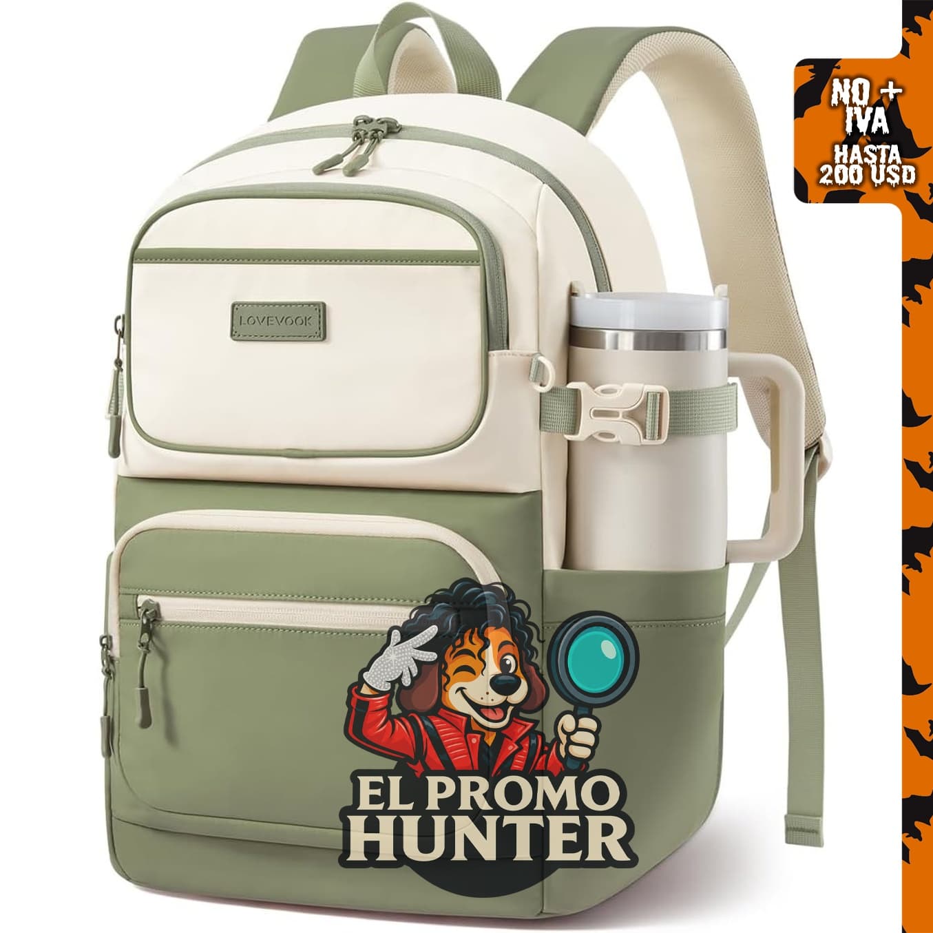 LOVEVOOK Mochila para laptop de 15,6" (39,6 cm) en color beige-verde guisante.