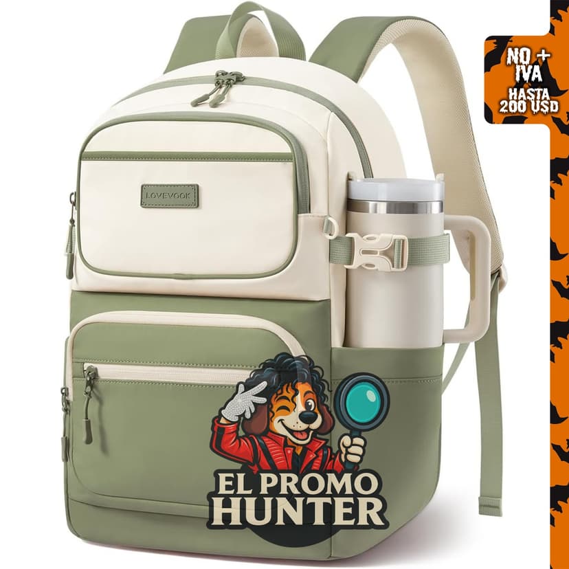 LOVEVOOK Mochila para laptop de 15,6" (39,6 cm) en color beige-verde guisante.