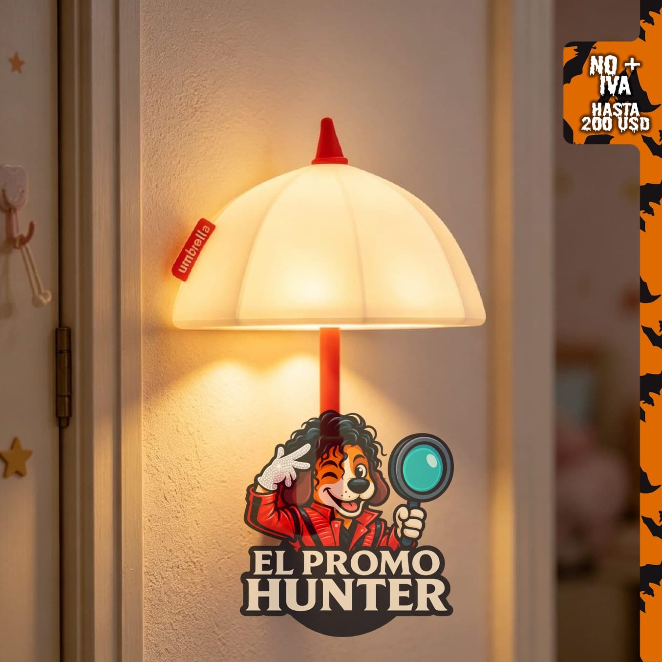 Luz de noche con forma de paraguas, lámpara magnética iluminada, recargable y atenuable, ideal para guarderías.