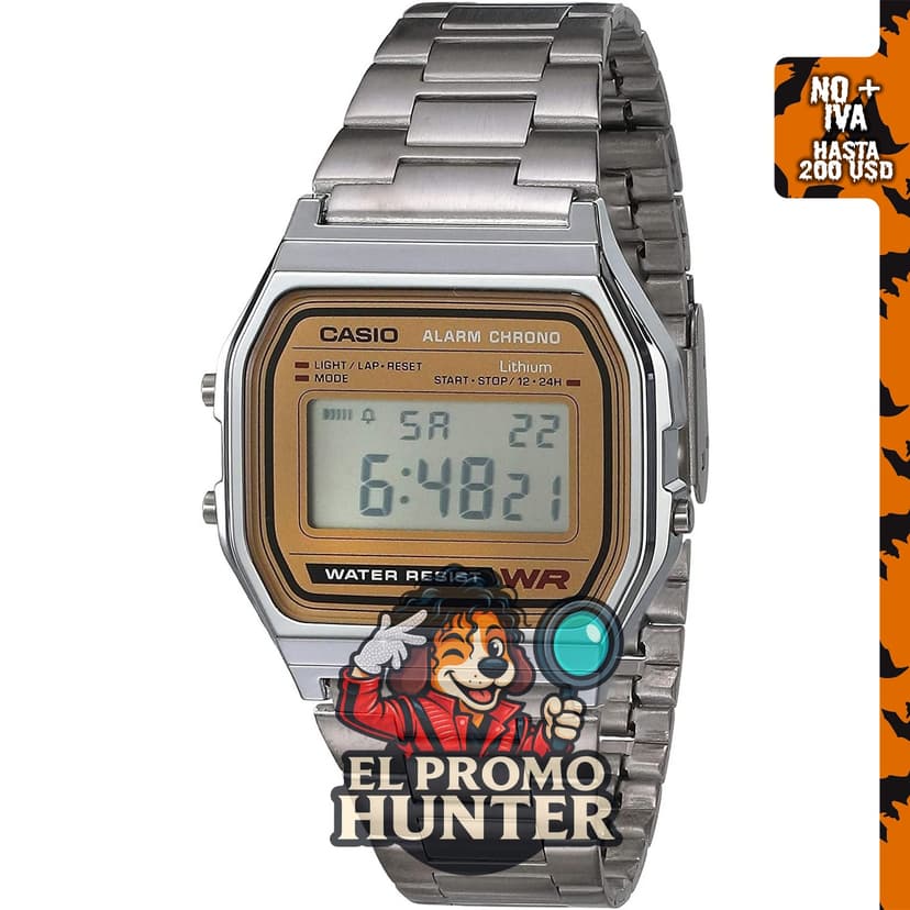 Reloj digital unisex Casio A158WA, con cronómetro de 100 segundos, alarma diaria y luz LED.