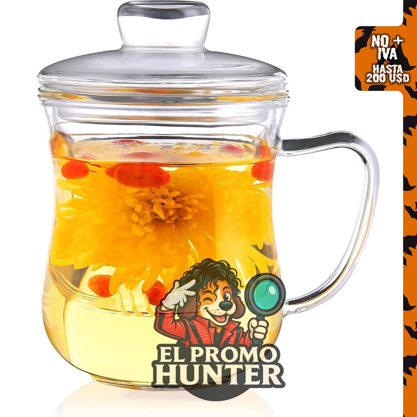 CNGLASS Taza de té de vidrio con infusor y tapa extraíbles, 10 oz (295 ml), borosilicato.