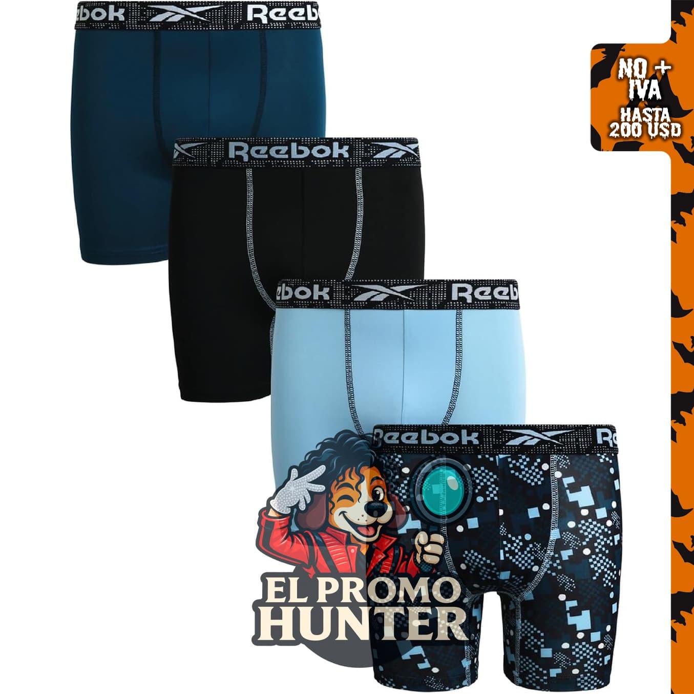 Reebok paquete de 4 calzoncillos tipo bóxer que absorben la humedad.