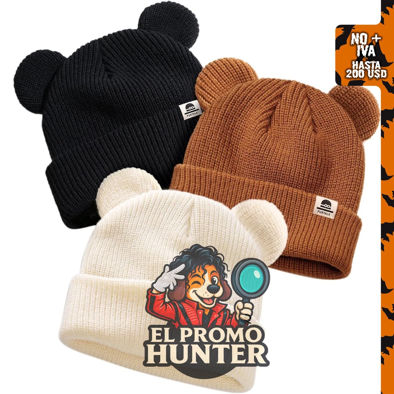 Gorro de invierno de punto cálido con orejas de oso para bebés.