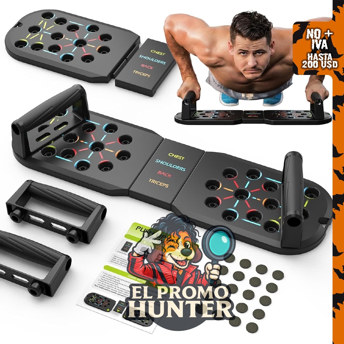 Push Up Board, tabla portátil para flexiones, plegable y diseñada para entrenamiento de fuerza.
