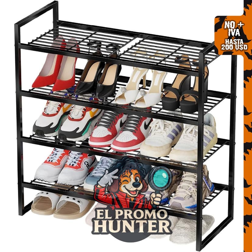 Organizador de zapatos de metal de 4 niveles, 27" (69 cm) de ancho, estante con rejilla de alambre, color negro.