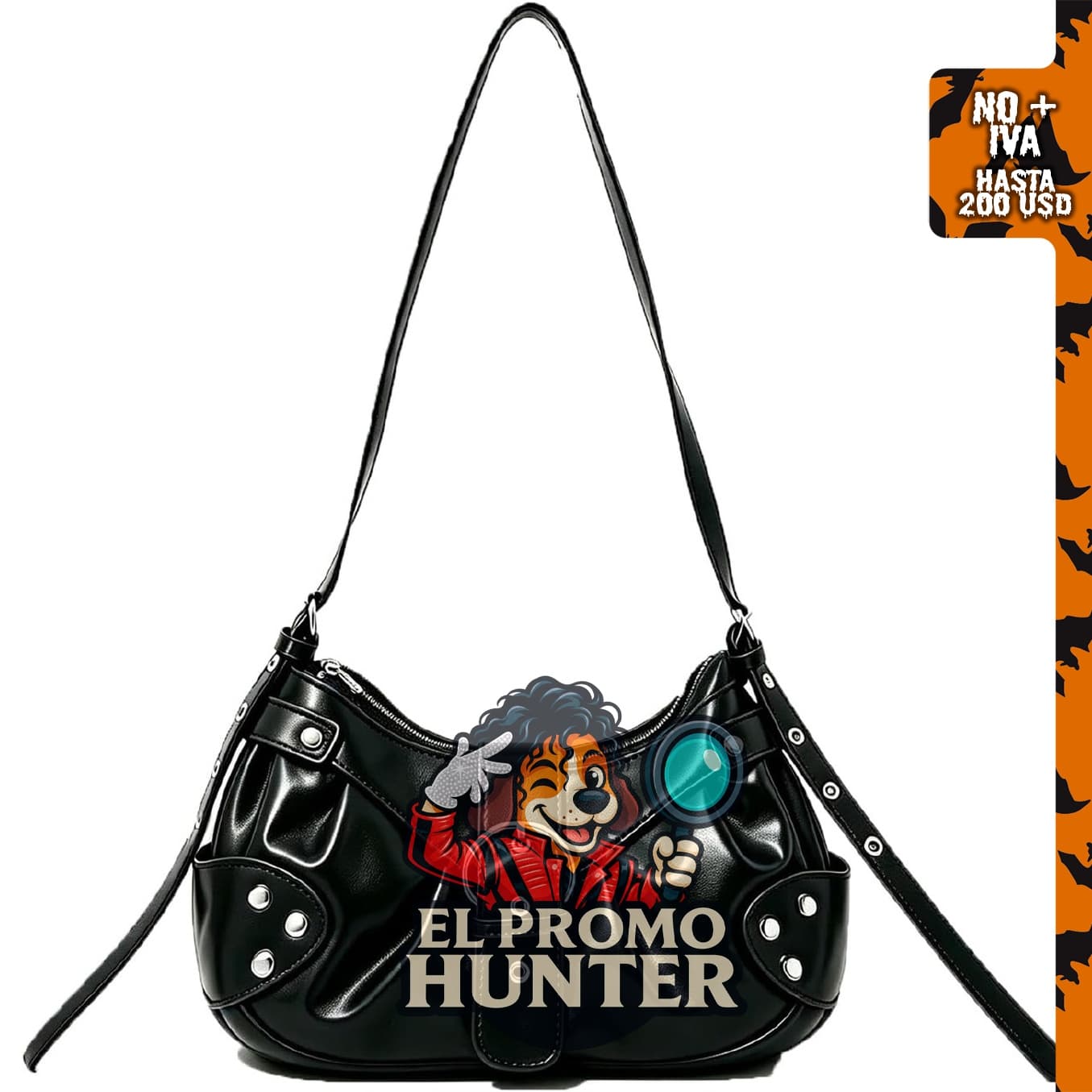 Bolso de hombro Y2k para mujer de Stylsusu, diseño gótico con tachones y hebilla punk, material PU.
