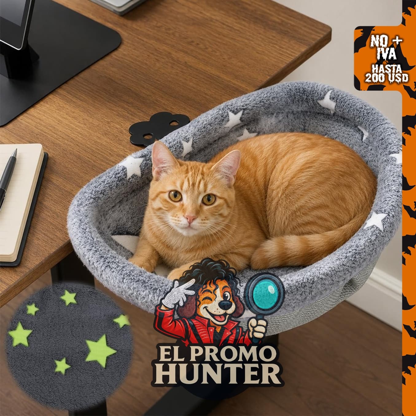 Cama de escritorio ajustable para gatos.