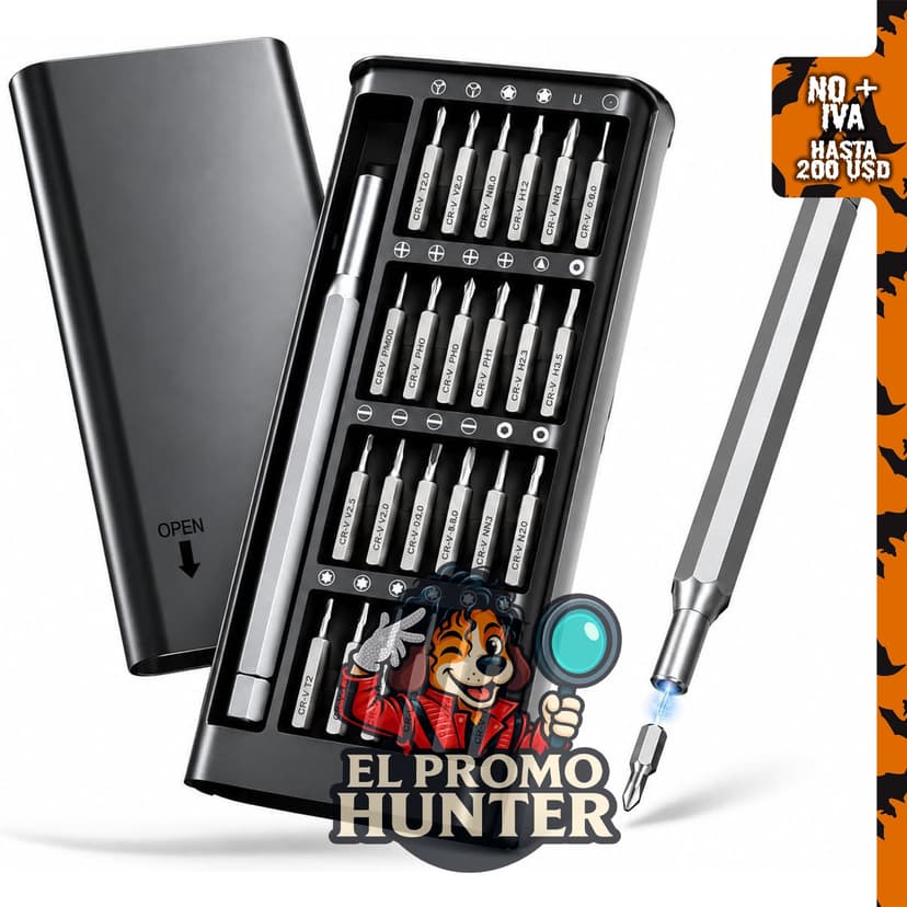 Juego de destornilladores magnéticos de precisión profesional 24 en 1 para reparación de electrónica.