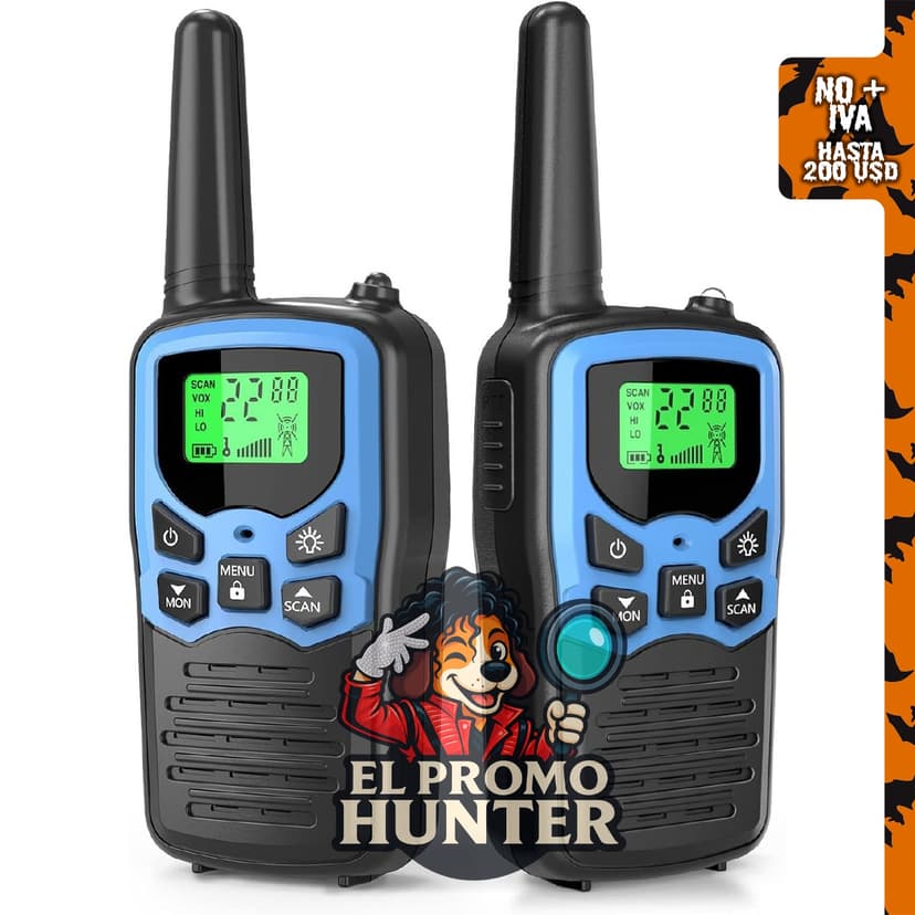 MOICO Walkie talkies de largo alcance, radios bidireccionales con 22 canales, escaneo FRS VOX, pantalla LCD y linterna LED.