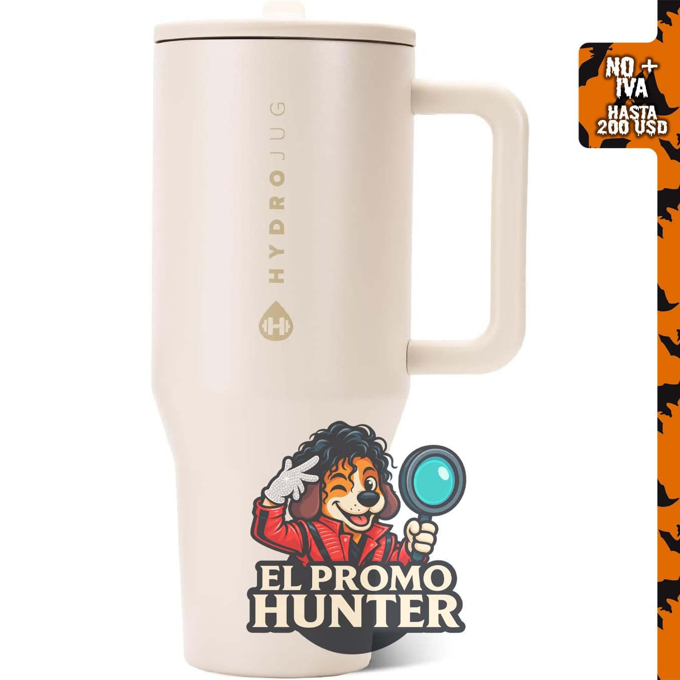HydroJug Traveler - Botella de agua aislada con asa, 40 oz (1.18 L), color crema.