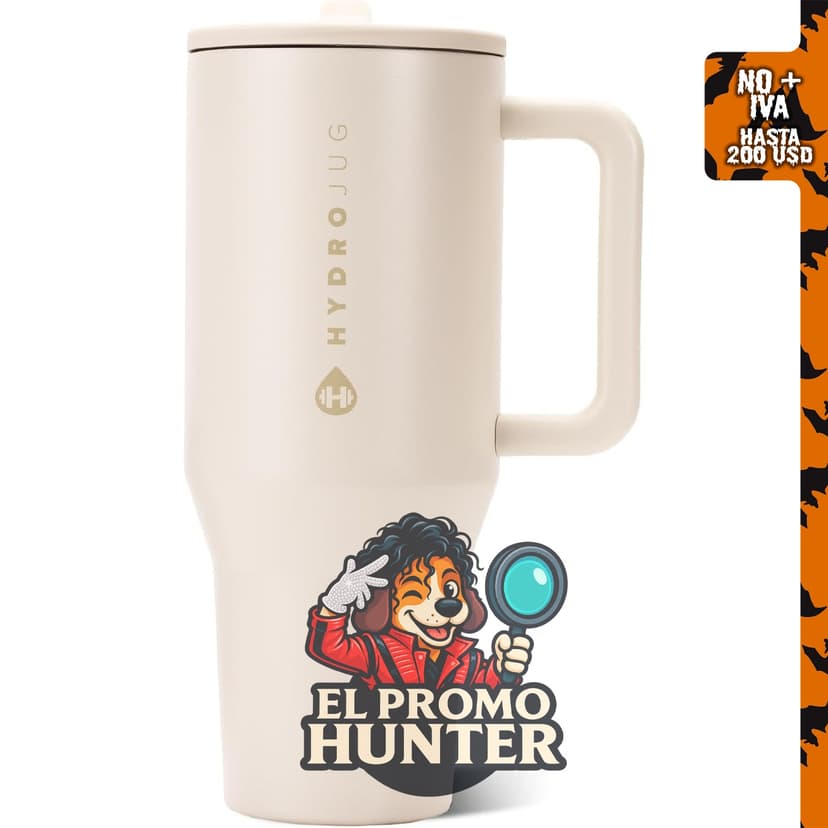 HydroJug Traveler - Botella de agua aislada con asa, 40 oz (1.18 L), color crema.